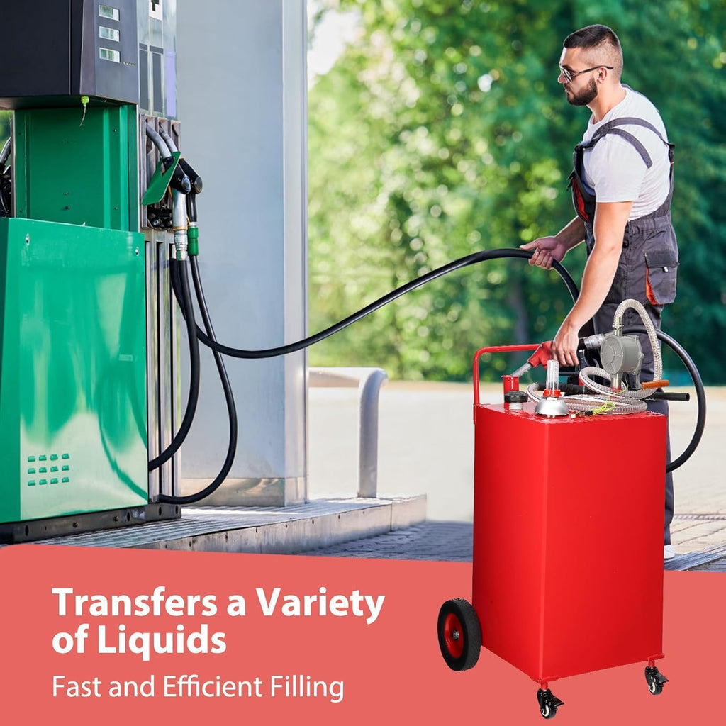 30 Gallon Fuel Caddy with Manual Pump,Portable Gasoline & Diesel Transfer Tank Heavy Duty Tank Gas with 4-Wheel for Cars,Boats