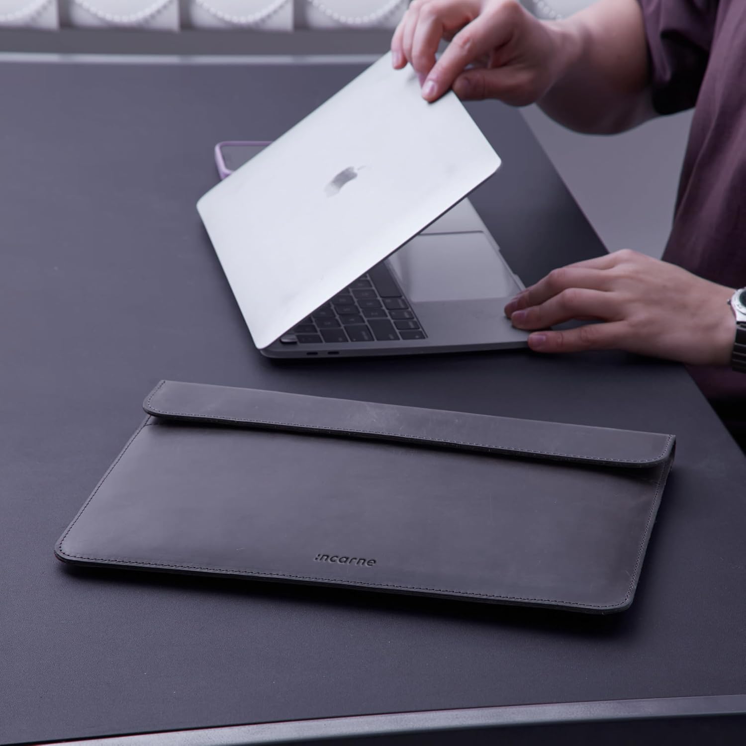 Grey Laptop Case Leather Made for MacBook Pro 14inch Sleeve - Carrying Sleeves Compatible with MacBook Pro 14' M1 M2 M3 M4 Max A2442 A2779 A2992 A2918 A3402 2024 2025 Genuine Vintage Leather, Gray