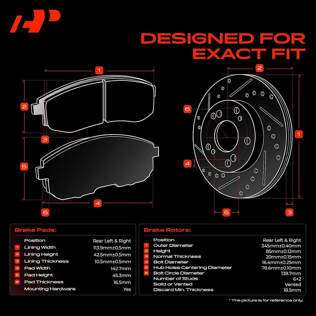 A-Premium 13.58 inch(345 mm) Rear Drilled and Slotted Disc Brake Rotors + Ceramic Pads Kit Compatible with Select Chevy, Cadillac and GMC Models - Escalade, Silverado 1500, Suburban 1500, Sierra 1500