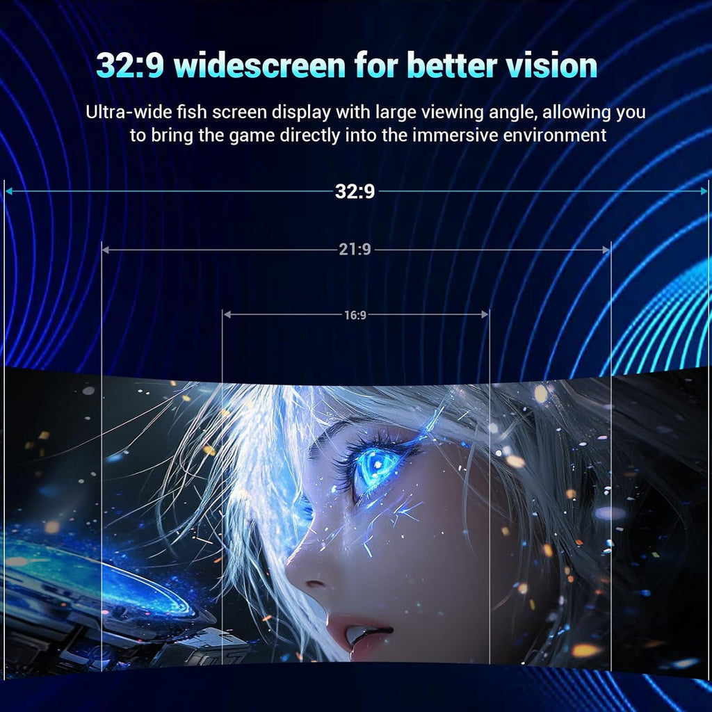 49' inch Curved Ultrawide Gaming Monitor DQHD 5120x1440 165Hz 32:9 1500R 120% sRGB FreeSync,HDR10,PIP/PBP,1ms MPRT,Eye Care,HDMI 2.1 * 2, DP1.4 * 2, VESA(100mm*100mm) Wall Mount Ready