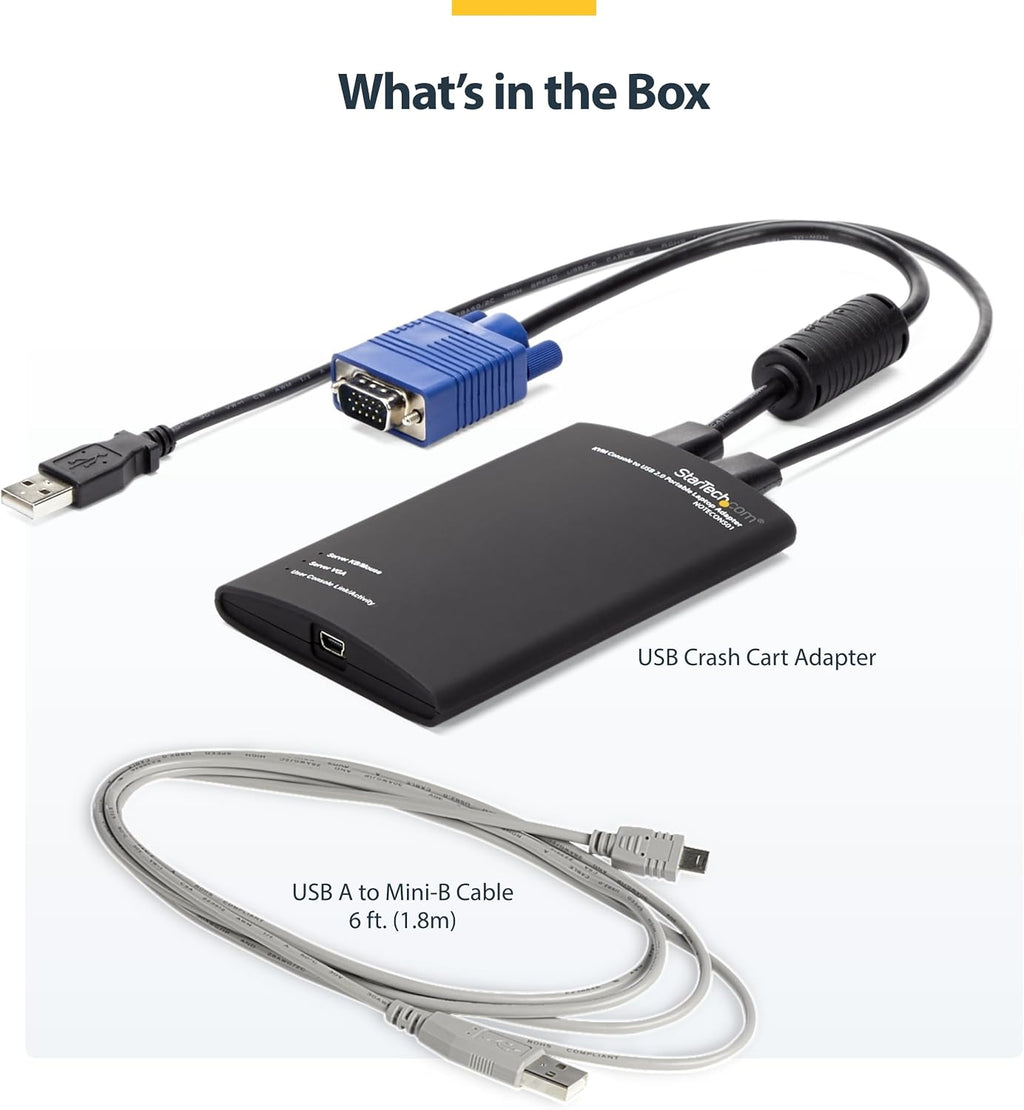 StarTech.com Portable Laptop Crash Cart Adapter for Server Management, USB/VGA KVM Console, Windows/Linux/MacOS - TAA