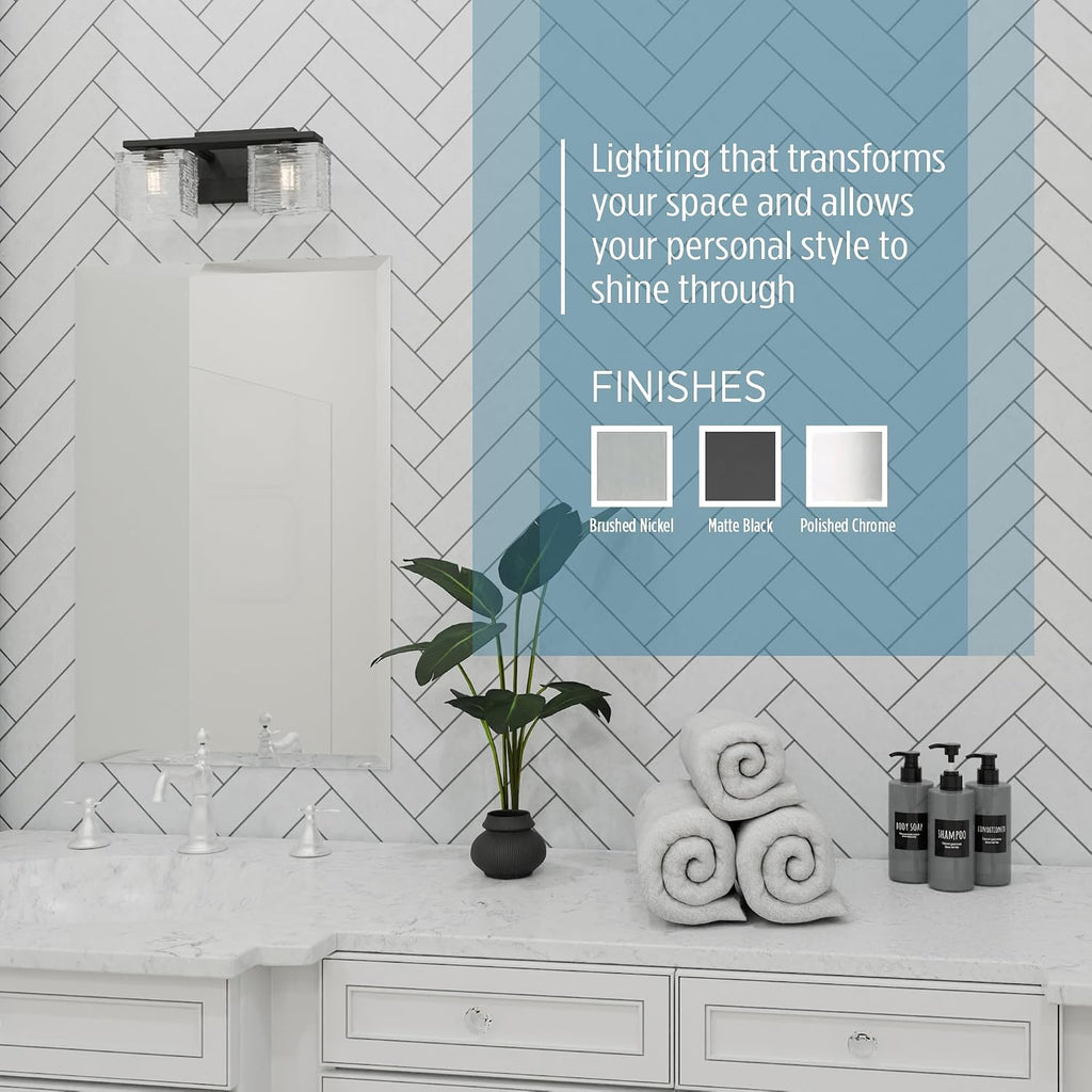 Quoizel Westcap Modern Vanity Lights, 2-Light, 15 Inch Polished Chrome Bathroom Lighting Fixtures Over Mirror, Sandblasted Glass, G9 Bulb, Transitional Wall Light for Bathrooms, Kitchen or Hallway