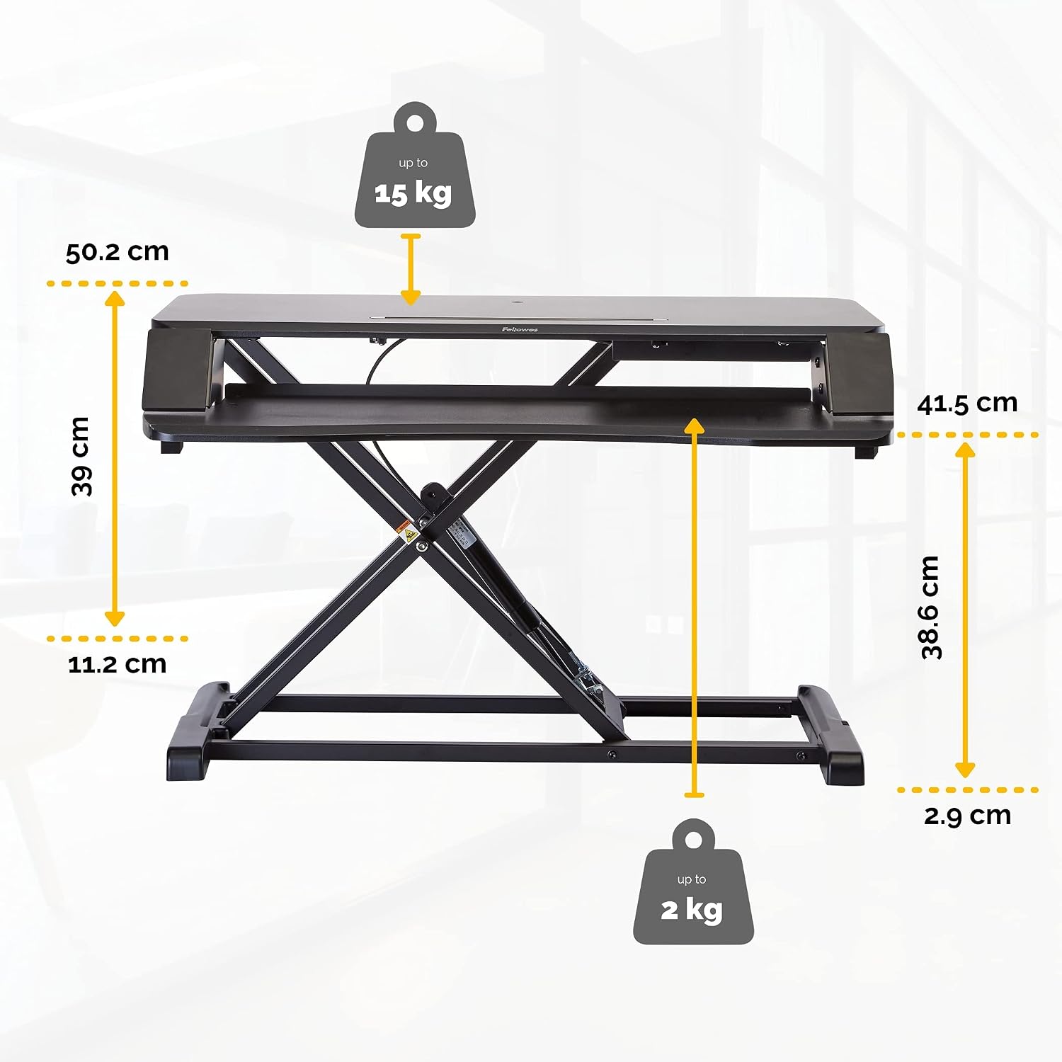 Fellowes Corsivo Height Adjustable Standing Desk, Sit to Stand, Gas Spring Riser Converter, Tabletop Workstation, Desk Riser (8091001)