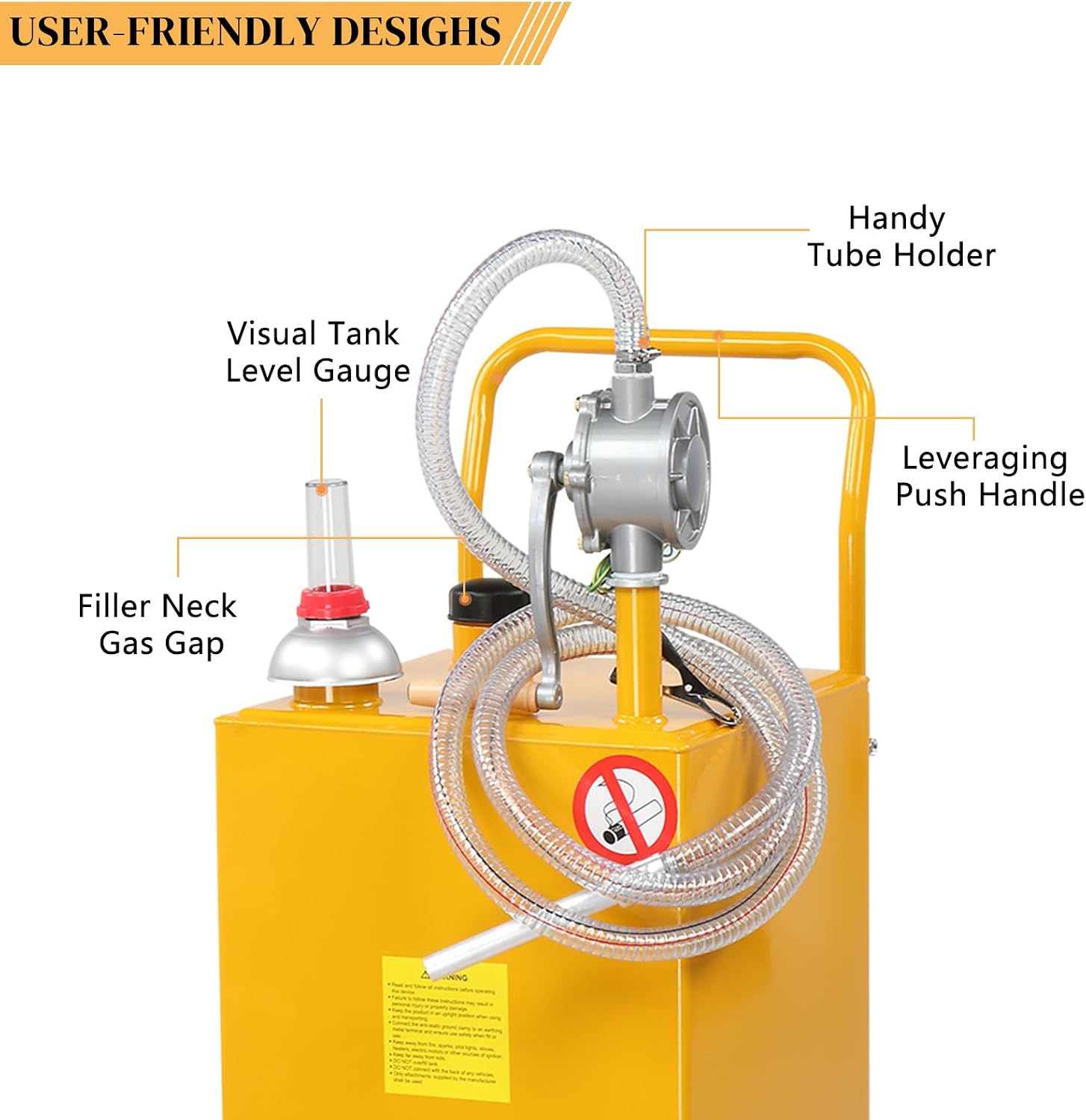 30-Gallon Oil Transfer Fluid Diesel Fuel Storage Tanks Gas Caddy Storage Diesel Kerosene Storage Containers with Rolling Flat-Free Solid Rubber Wheels for Boat, ATV, Car, Motorcycle Yellow