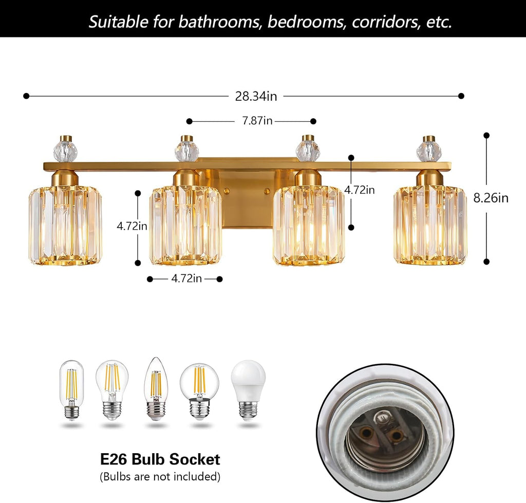Bathroom Vanity Lights 4-Light Gold Modern Crystal Vanity Light Fixtures Over Mirror Crystal Bathroom Vanity Lighting Fixtures
