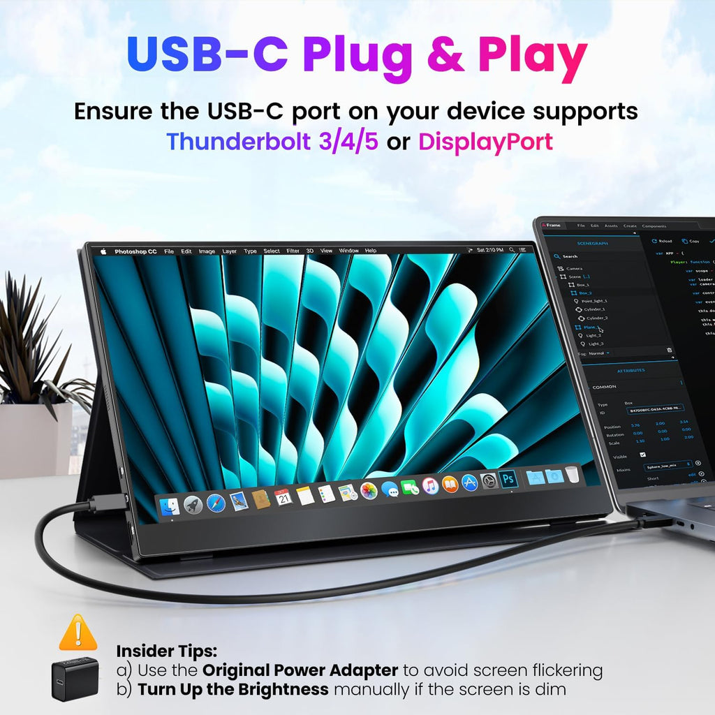 Upperizon Portable Monitor 15.6 inch 4K UHD 3840X2160 100% sRGB 60Hz HDR HDMI USB-C Travel Monitor for Laptop MacBook PC Surface PS5 Xbox, External Display with Full Cover & Speakers, VESA Compatible