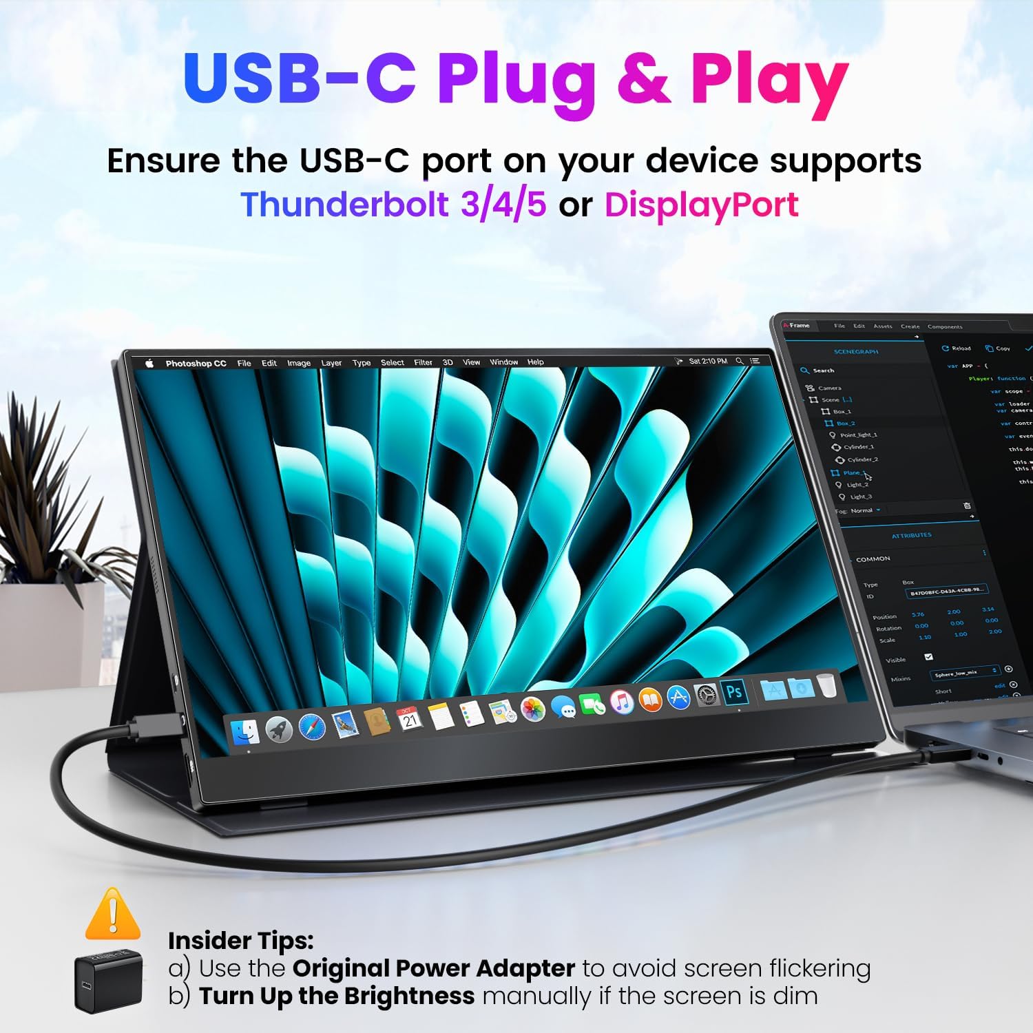 Upperizon Portable Monitor 15.6 inch 4K UHD 3840X2160 100% sRGB 60Hz HDR HDMI USB-C Travel Monitor for Laptop MacBook PC Surface PS5 Xbox, External Display with Full Cover & Speakers, VESA Compatible