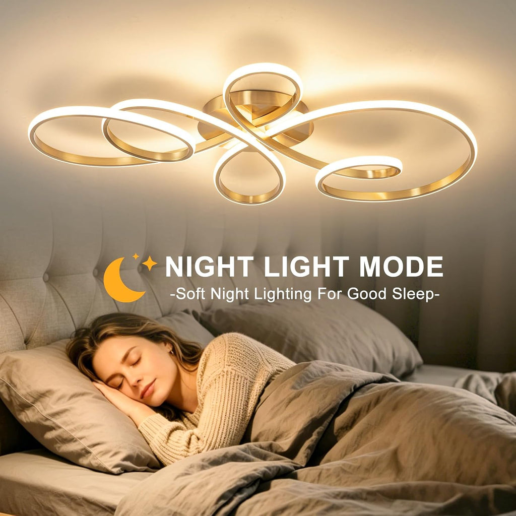 20inch Modern LED Ceiling Light, 5 Rings Flower Black Dimmable Ceiling Lamp for Living Room, Bedroom, Dining Room, Kitchen (Gold,39.37Inch)