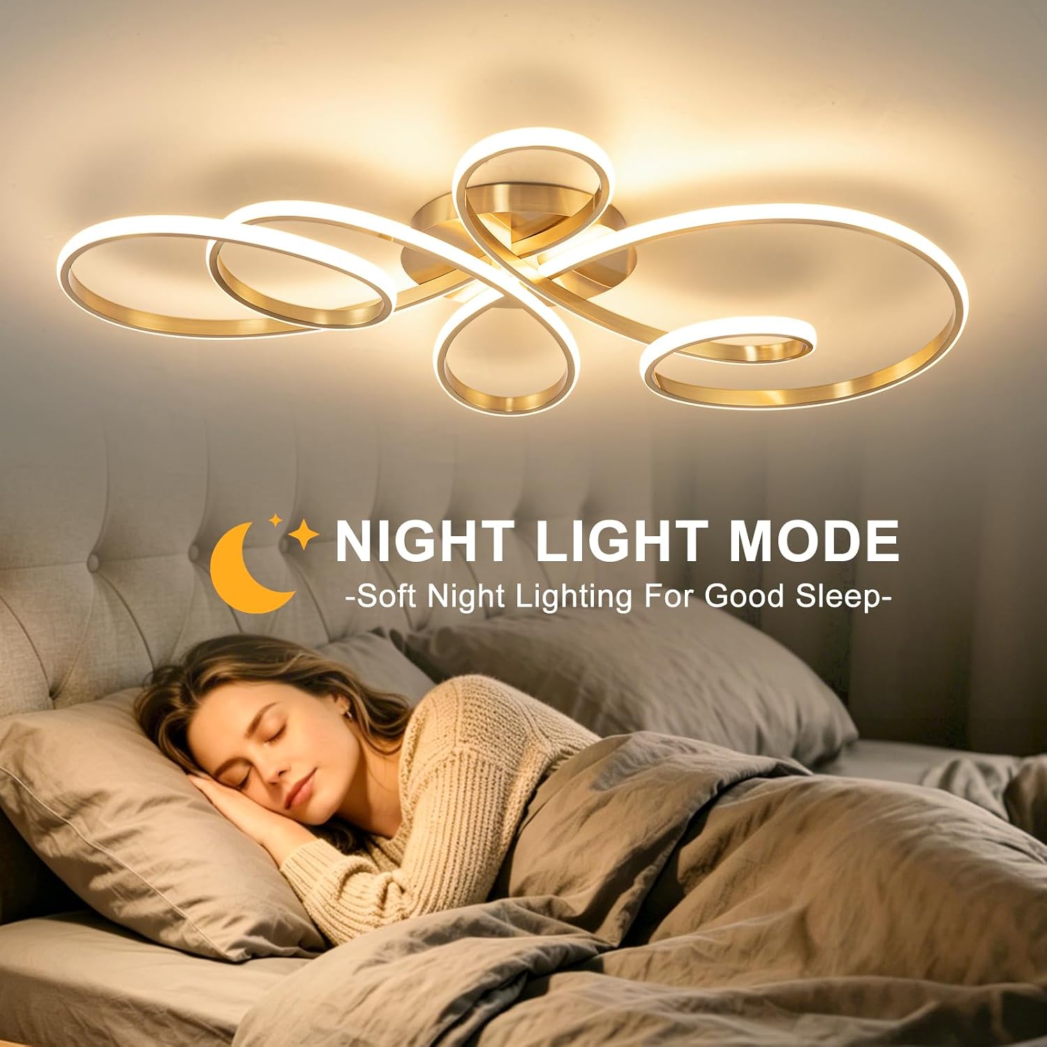 20inch Modern LED Ceiling Light, 5 Rings Flower Black Dimmable Ceiling Lamp for Living Room, Bedroom, Dining Room, Kitchen (Gold,39.37Inch)