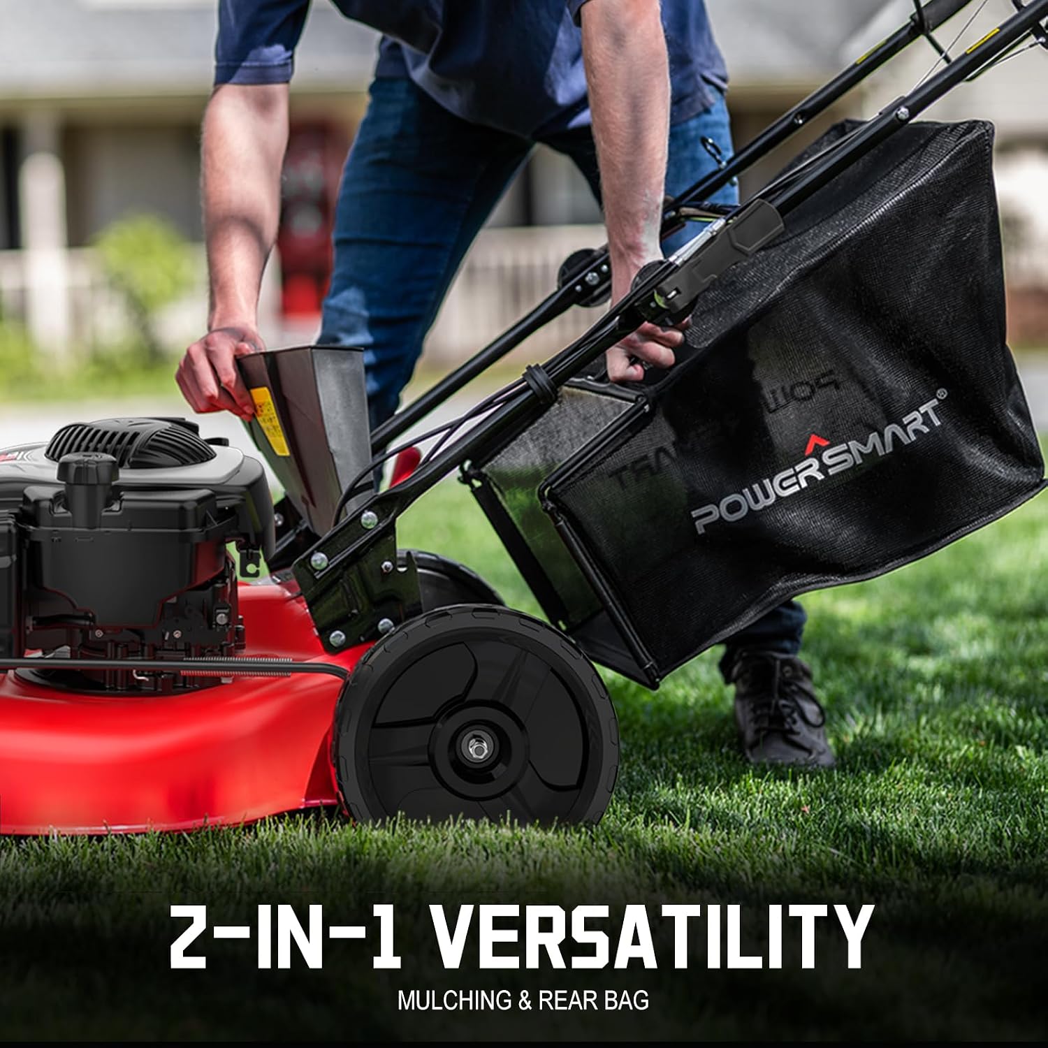 PowerSmart Gas Lawn Mower 21-inch with 140cc Briggs and Stratton E550 Engine, 2-in-1 Push Mower with Mulch, Bagger