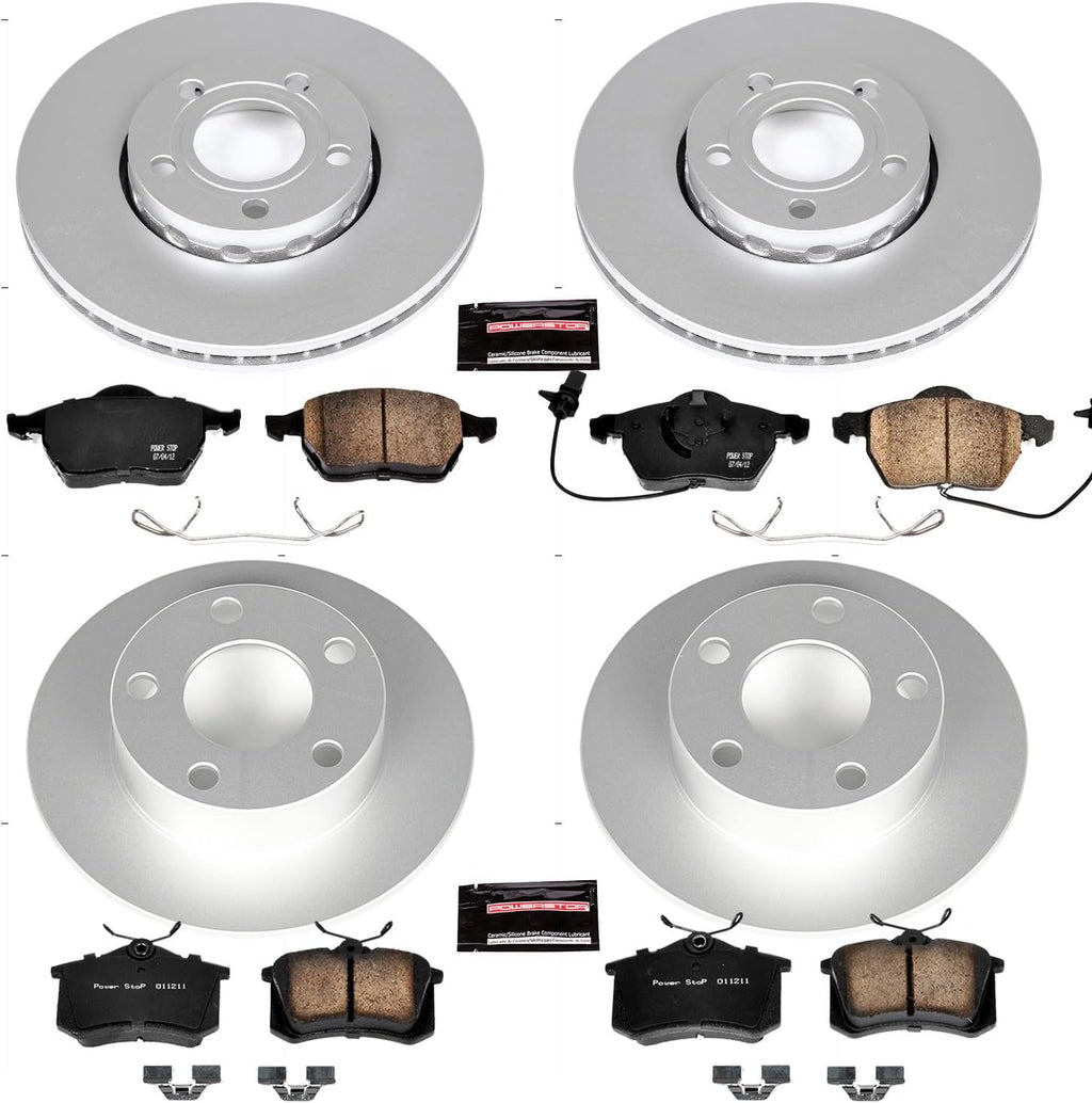 PowerStop Front and Rear Brake Kit for Audi A6 1998-01 | Volkswagen Passat 1999-05 - Fully-Coated Disc Rotors with Z23 Carbon-Fiber Ceramic Brake Pads Upgrade, CRK529
