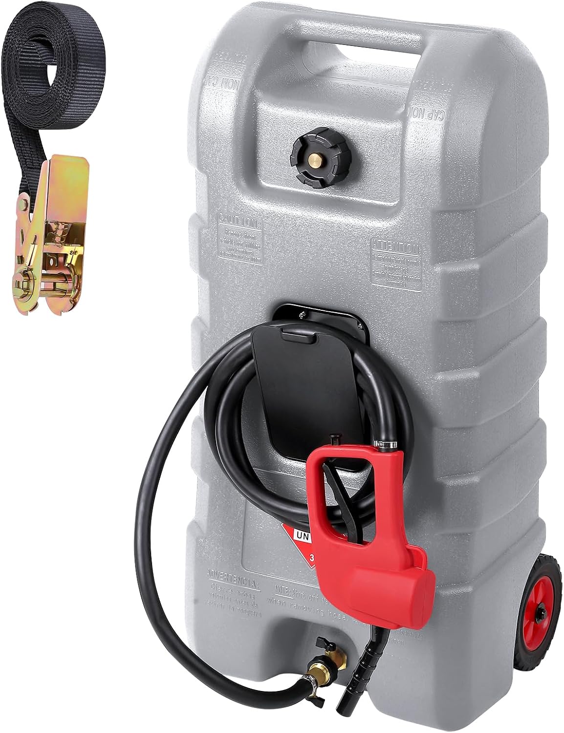Portable Gas Fuel Tank 15 Gallon W/Casters,Portable Fuel Tank With Fluid Transfer Siphon Pump&10ft Delivery Hose,Diesel Storage Can On-Wheels for Cars, Lawn Mowers,Boats,Container Caddy Can