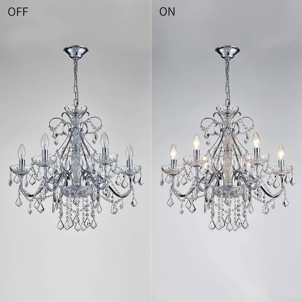 Bestier Modern Chrome Pendant Chandelier Crystal Lighting Ceiling Light Fixture Lamp for Dining Room Bathroom Bedroom Livingroom 6 E12 Bulbs Required D23.6 x H22.8