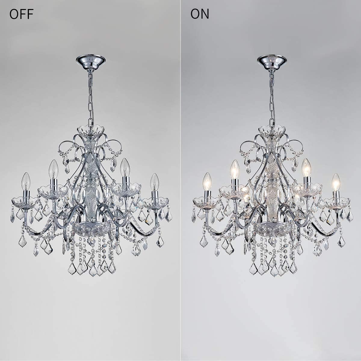 Bestier Modern Chrome Pendant Chandelier Crystal Lighting Ceiling Light Fixture Lamp for Dining Room Bathroom Bedroom Livingroom 6 E12 Bulbs Required D23.6 x H22.8