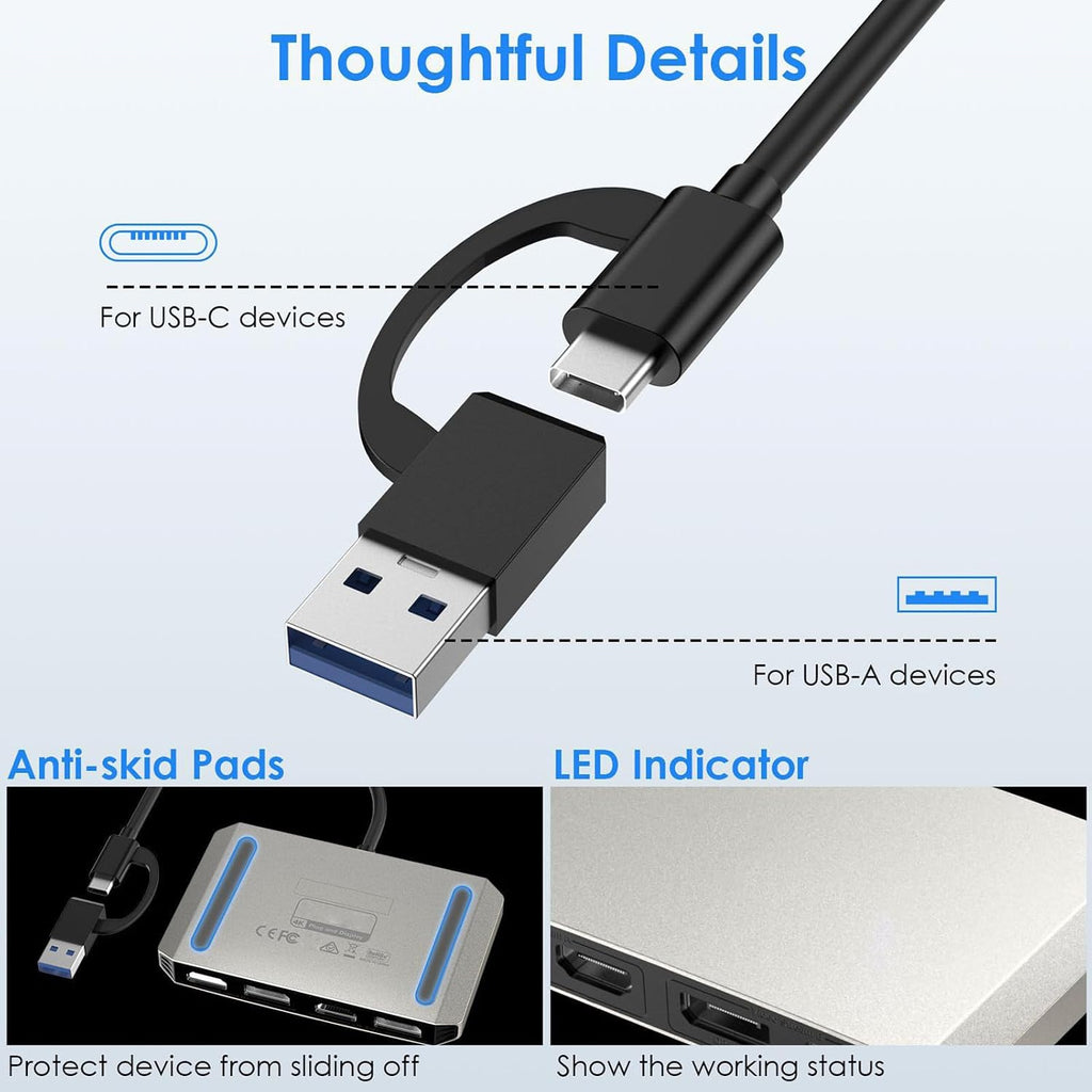 GOWENIC USB C USB 3.0 to Dual 4K DisplayPort HD Adapter 4K 60Hz DisplayPort Splitter, Monitor Splitter Extended Display for Dual Monitor, to Converter