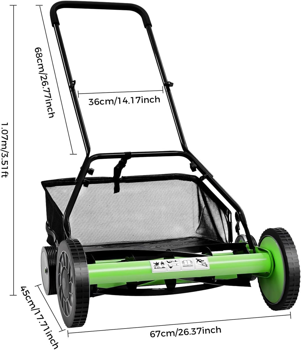 Push Reel Lawn Mower, 20' 9 Gears Manual Hand Push Walk-Behind Cylinder Lawnmower Specialty Grass Mower Adjustable Mowing Heights with Grass Catcher & 5 Blades for Garden Yard Lawn