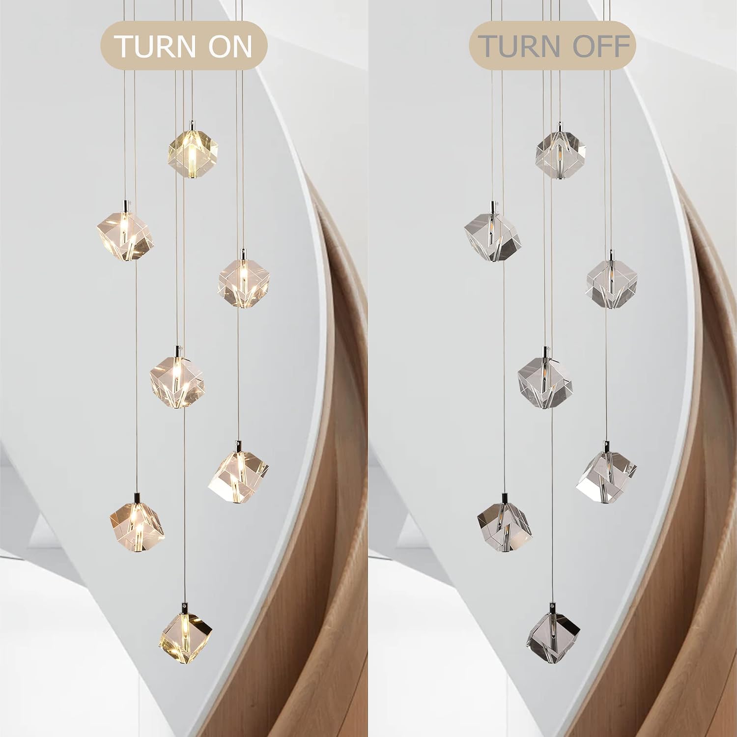 Cube Crystal Pendant Light, Cut Crystal Drops Hanging Ceiling Chandelier, Modern Raindrop Pendants Chrome Light Fixture for Kitchen Island Dining Room, 21W