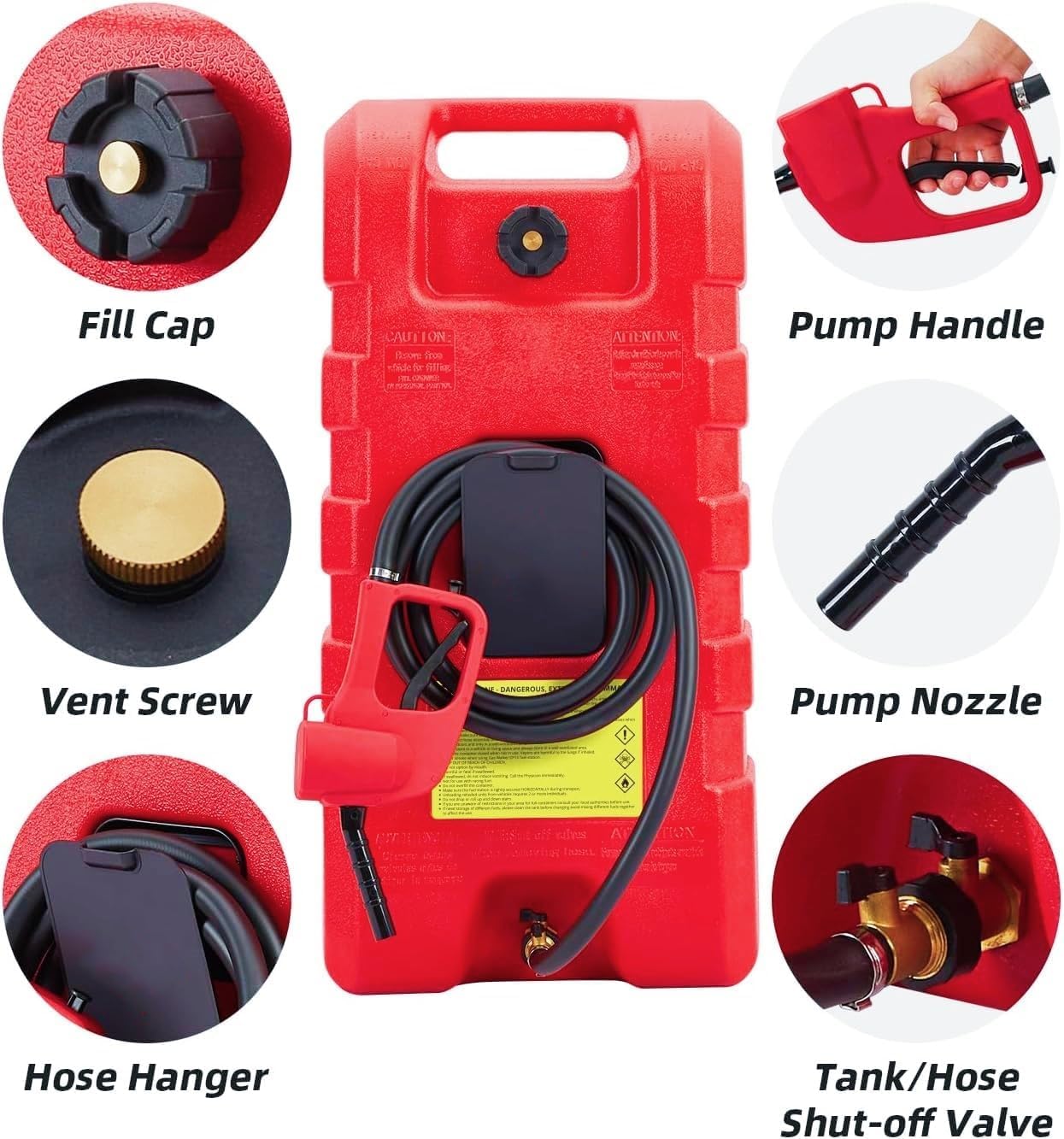Gas Can 15 Gallon, Fuel Tank Container with Gravity & Hand Pump Modes, Portable Fuel Caddy with Wheels, 10 ft Delivery Hose & Manual Pump, Gas Caddy for Motorboats, ATVs, Gasoline & Diesel