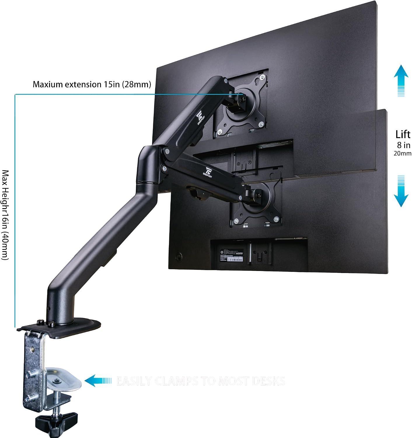 acer 24' FHD IPS Monitor with 4ms Response Time, Anti Glare, VESA Mount (100mm), HDMI, VGA & Black Color with DKZ Hub & ErgoFlexy Single Monitor Mount