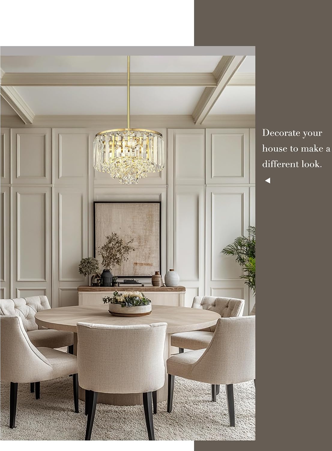 Polished Gold Chandelier, 4-Tier Crystal Pendant Light fixtures, Vintage Hanging Light, Chandeliers for Dining Room Kitchen Island Bedroom Entryway, CC4215-3W-PG