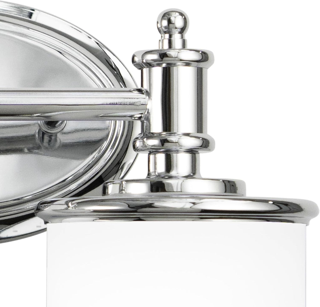 VAXCEL Carlisle 2-Light 13.75 inch Wide Chrome Transitional Bathroom Vanity Lighting Fixture, White Frosted Opal Glass Shade, Dimmable, LED Compatible, Reversible Over The Mirror Mounted Wall Sconce