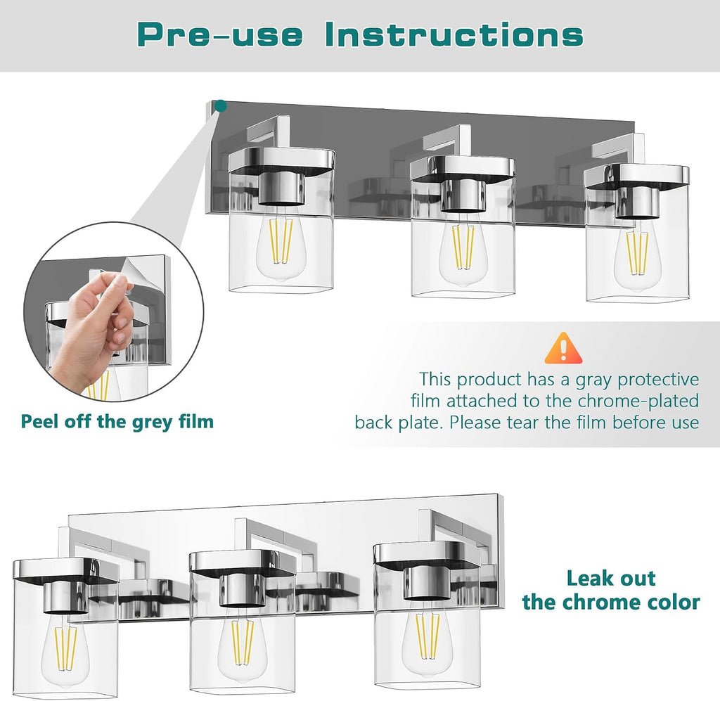 Chrome Bathroom Vanity Light, Square Design 4 Lights Morden Vanity Lighting Fixtures Over Mirror, Bathroom Vanity Light Fixtures for Living Room/Bedroom