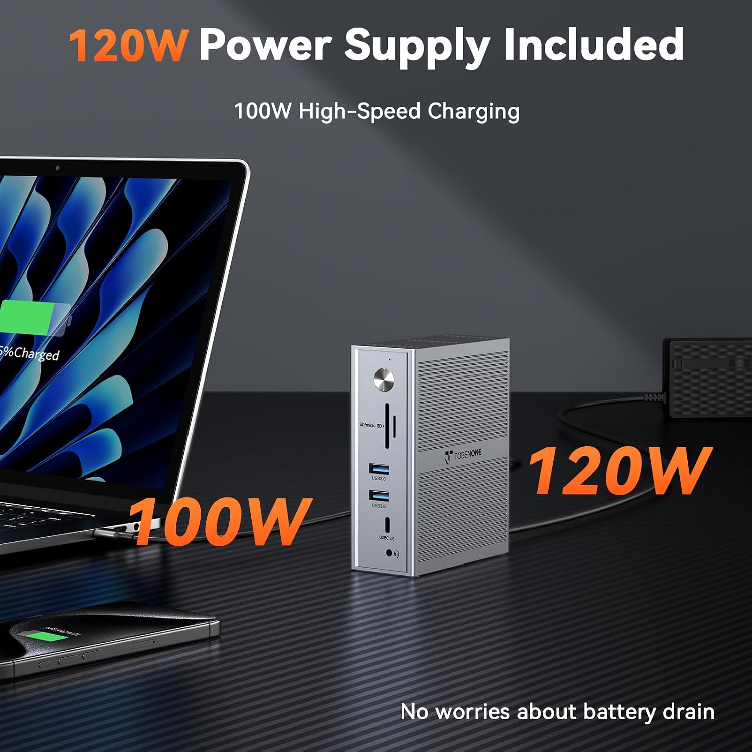 TobenONE USB C Docking Station for 3 Monitors 4K, Triple Monitor DisplayLink Dock with 120W Power Adapter, for MacBook M1-M5/Mac mini/Windows/Chrome, 3x HDMI, 5x USB, Gigabit Ethernet, Driver Required
