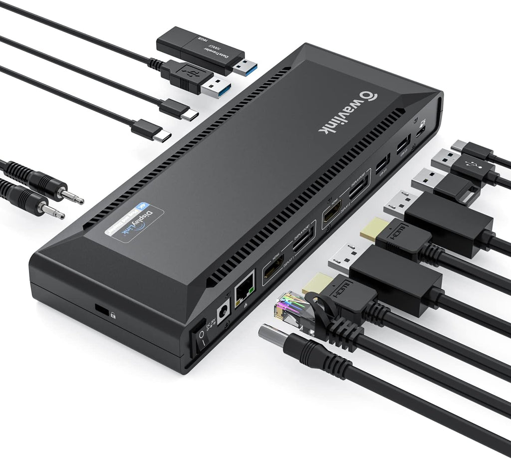 WAVLINK DisplayLink Laptop Docking Station Dual 4K@60Hz(2 HDMI+2DP), 100W PD Charging Compatible with Thunderbolt 5/4, USB-C M1-M5 Mac/MacBook Neo, Windows, Chrome, 6 USB Ports, LAN - Driver Required