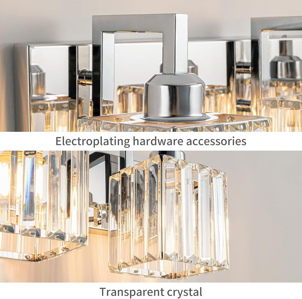 Modern Bathroom Vanity Light 5-Lights Chrome Crystal Wall Lamp Bathroom Modern Crystal Vanity Lighting
