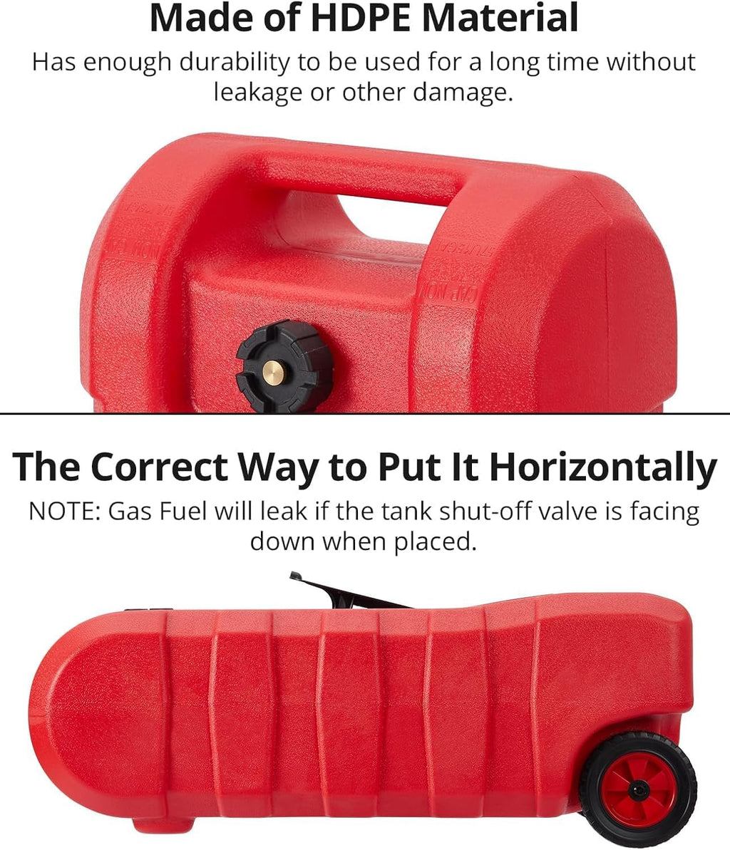 Fuel Caddy 14 Gallon, Portable Gasoline Tank Container With Manual Fuel Transfer Pump & 10ft Long Hose, Gasoline Diesel Fuel Storage Tank On-Wheels, Portable Gas Tank for Cars, Lawn Mowers, Boats, Red