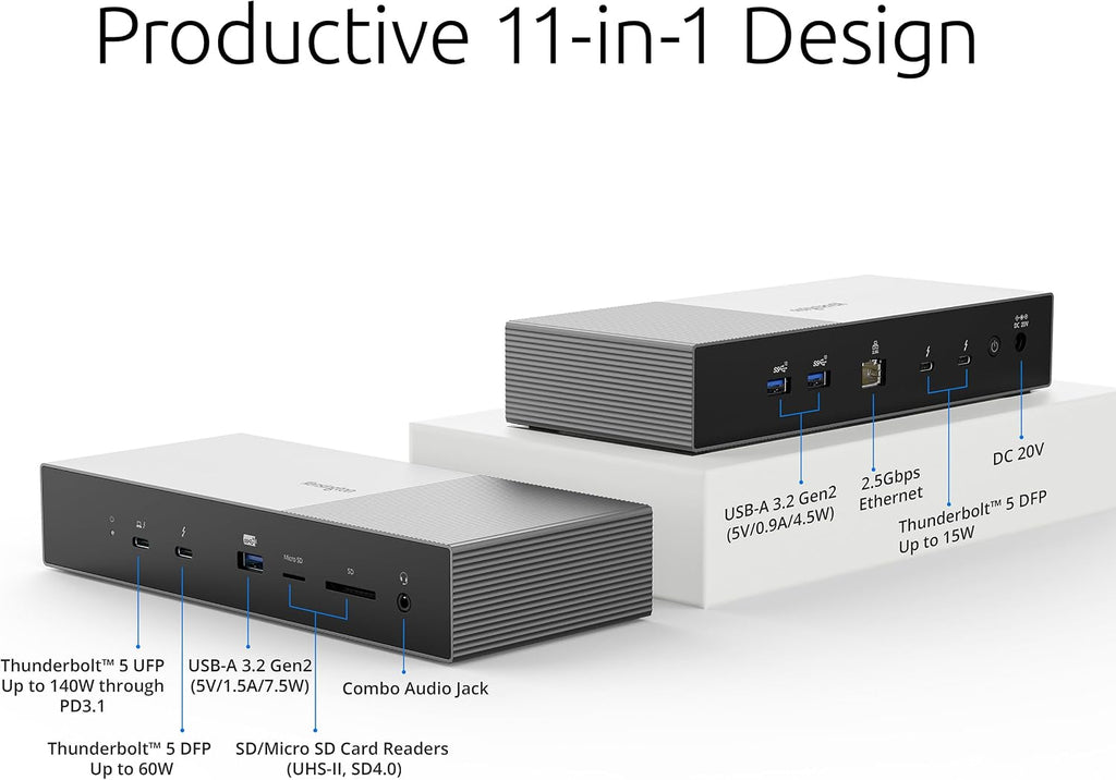 Kensington SD5000T5 Thunderbolt 5 Docking Station, Dual 6K at 60Hz, 140W PD, Compatible with MacBook M1/M2/M3/M4/M5 and Windows Thunderbolt 5 Laptops (K35201NA) Black