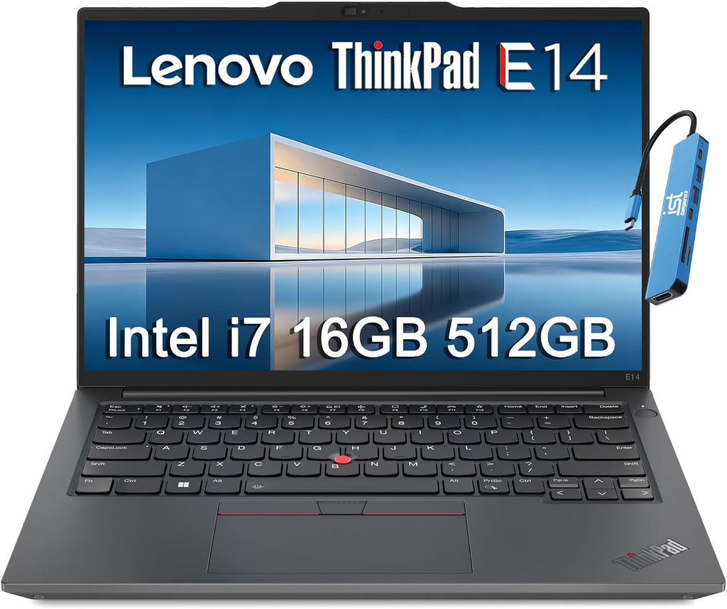 Lenovo ThinkPad E14 Business Laptop (14' FHD+ Anti-Glare, Intel 10-Core i7-1355U, 16GB RAM, 512GB SSD) Backlit Keyboard, Fingerprint, Fast Charge, 1080p RGB Webcam, Thunderbolt 4, IST HUB, Win 11 Pro