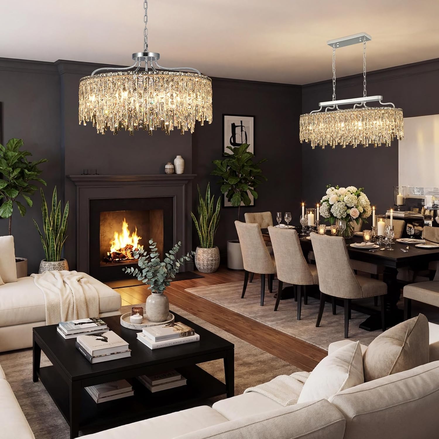 12-Lights Modern Luxury Crystal Chandeliers for Dining Room Light Fixtures Over Table | L36 Chrome Crystal Kitchen Island Lighting | Oval Hanging Chandeliers for Living Room Kitchen Bathroom