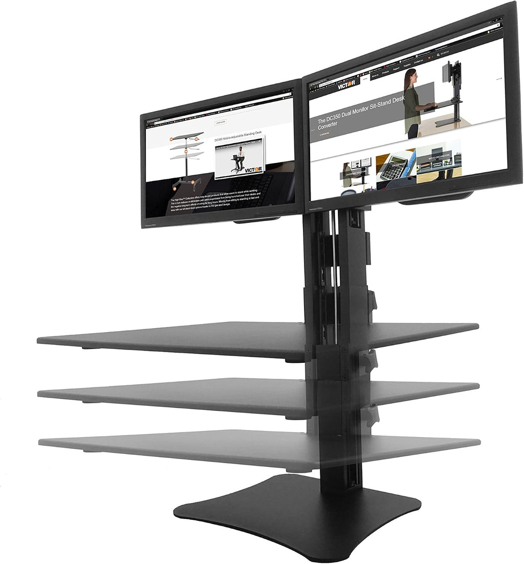 Victor High Rise Collection Dual Monitor Sit-Stand Standing Desk Converter, 28' by 23' by 15.5', Black