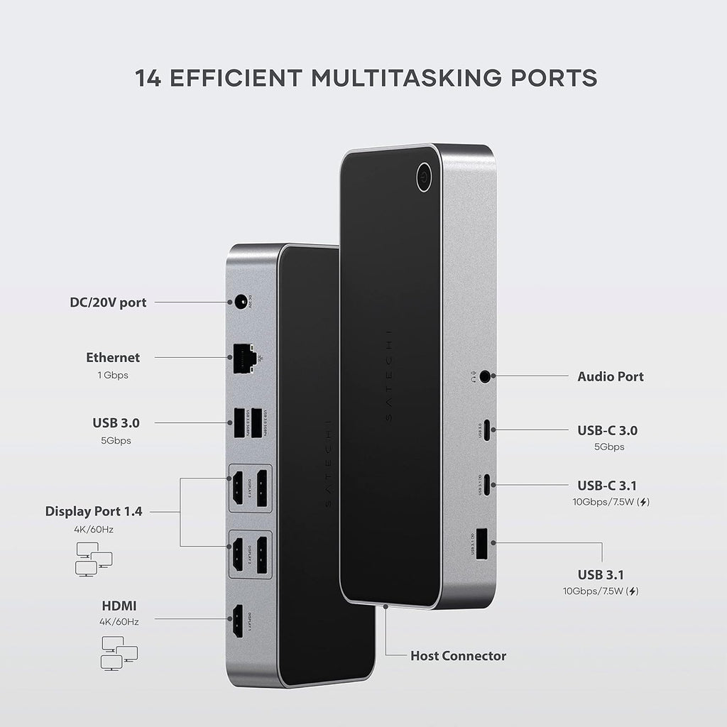 Satechi 13 in 1 Triple 4K USB C Docking Station, 100W Charging, 2 DP, 3 HDMI, 2 USB C, 3 USB-A, Gigabit Ethernet, and Audio Jack for Mac/Windows, MacBook Air/Pro, DisplayLink Required