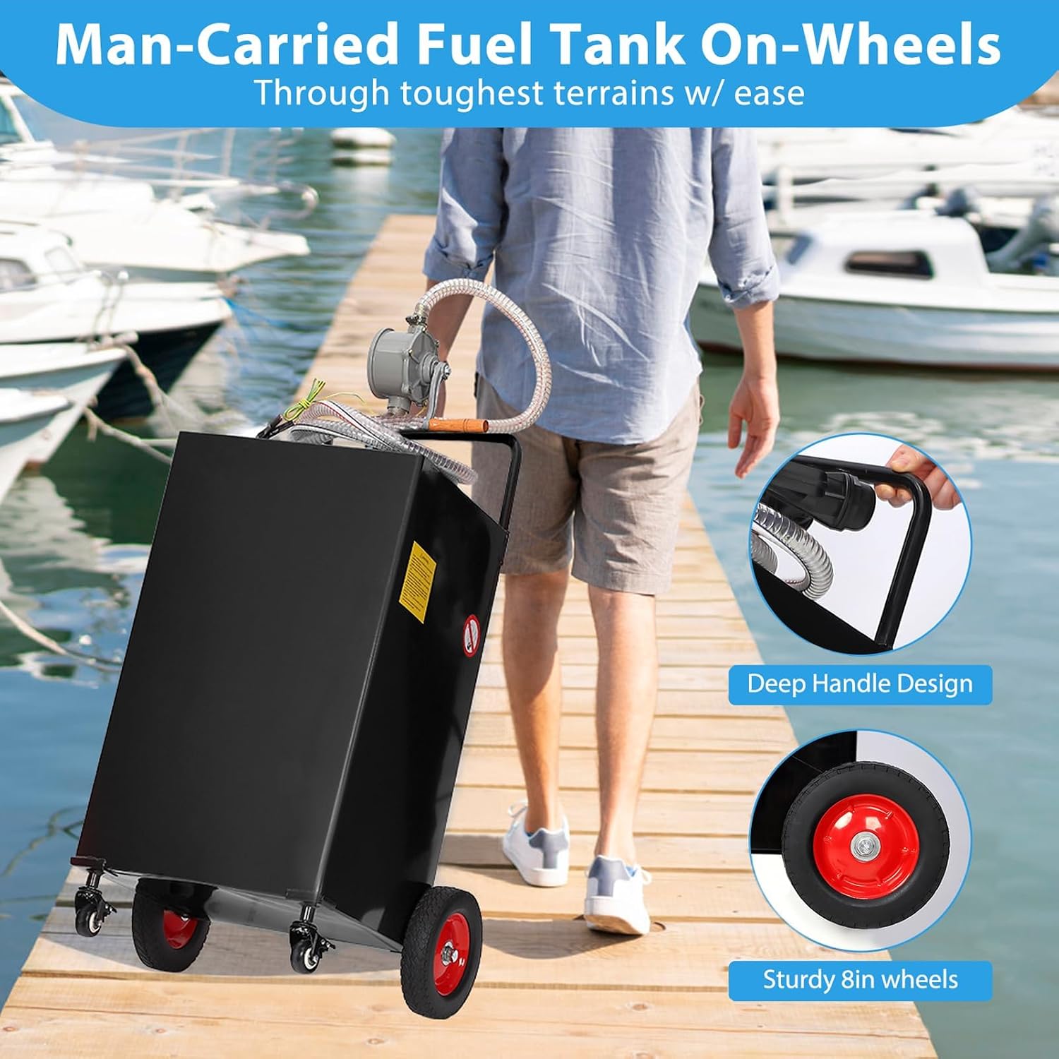 Gas Can 50 Gallon, Portable Fuel Tank with Manual Transfer Pump on, Diesel Fuel Can for Gasoline and Diesel, Compatible with Cars, Lawn Mowers, ATVs, Boats, More