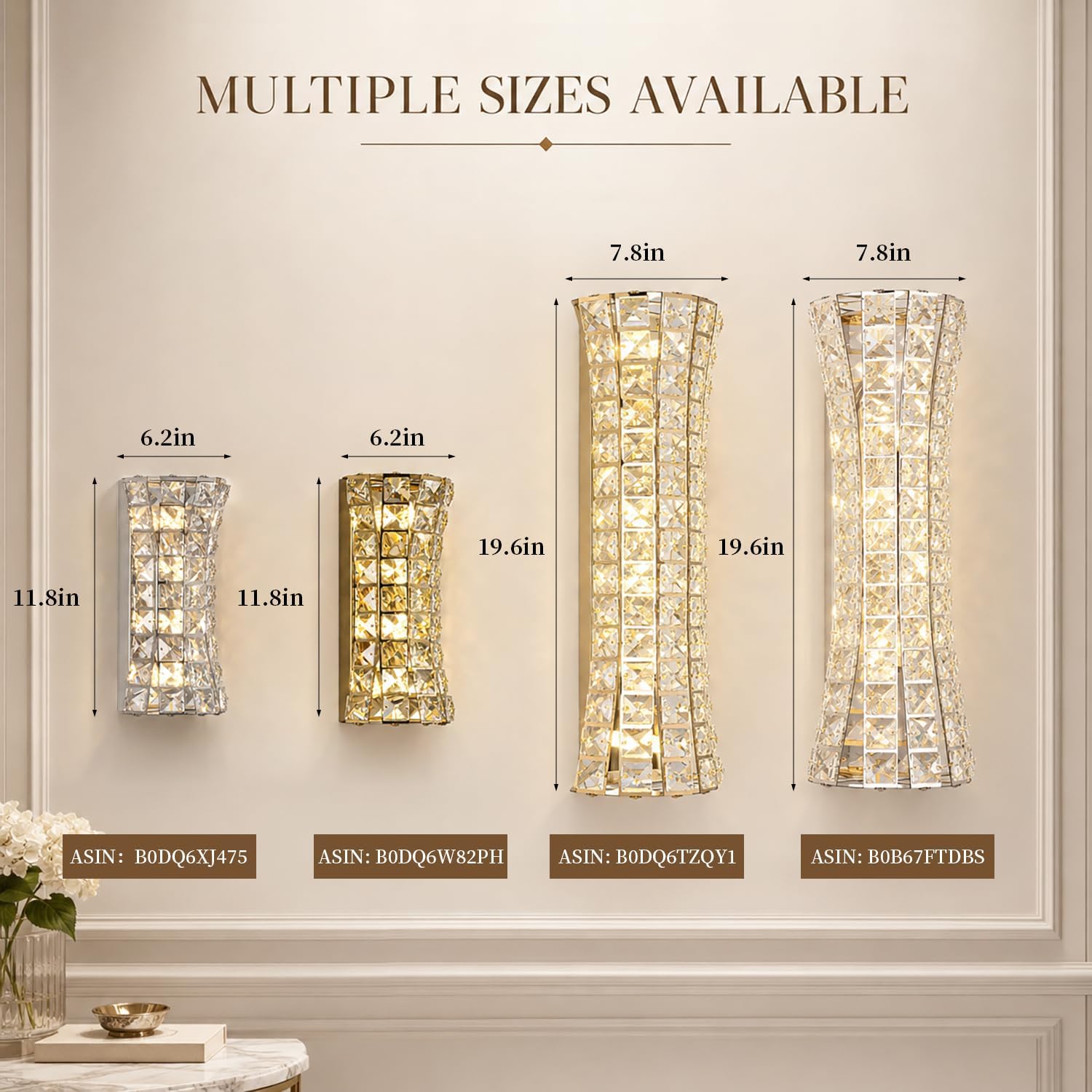 Crystal Wall Sconces,Modern Wall Light Fixtures,Luxury Indoor Chrome Wall Lamp for Living Room Bedroom Bathroom Hallway Doorway Stairway,Bedside,Tricolor Vanity Lighting Fixture