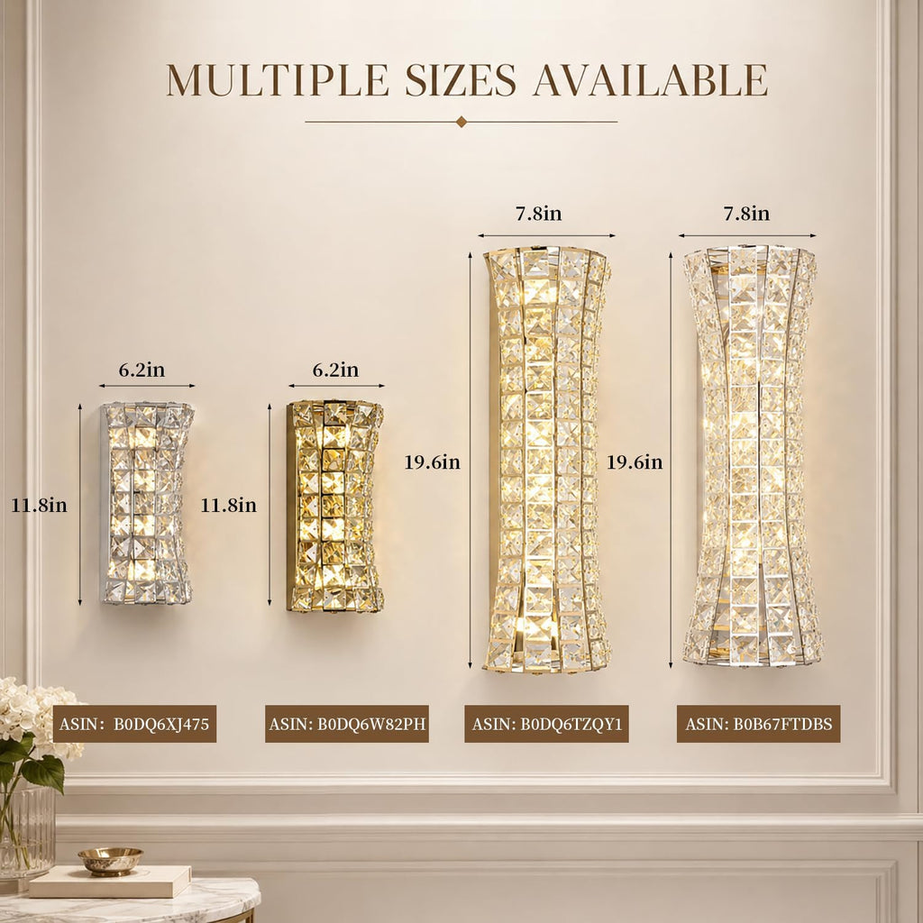 Crystal Wall Sconces,Modern Wall Light Fixtures,Luxury Indoor Gold Wall Lamp for Living Room Bedroom Bathroom Hallway Doorway Stairway,Bedside,Tricolor Vanity Lighting Fixture
