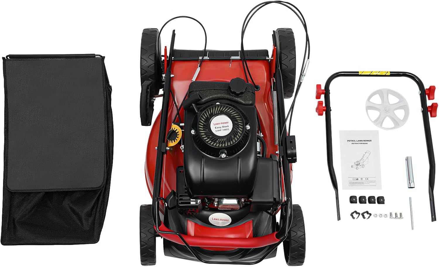 140CC 4 Stroke Walk-Behind Lawn Mower Gas Powered Push Lawn Mower with Wheels and Grass Collecting Bag Grass Trimmer for Yards Gardens Lawns, 8 Adjustable Height, 20-in Cutting Width,5HP