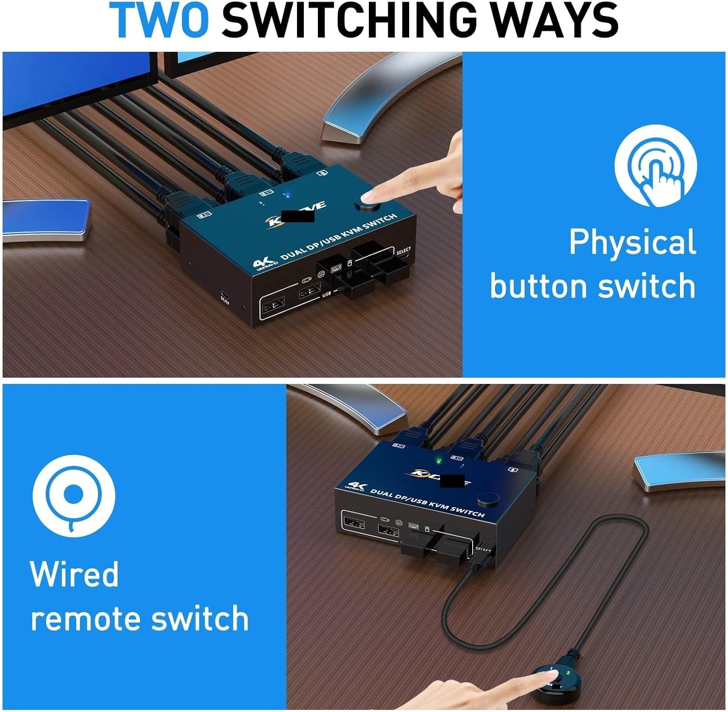 KVM Switch Dual Monitor,2 in 2 Out, 1.4 Extended Display KVM Switch for 2 Computers Share 2 Monitors and 4 USB 2.0 Ports