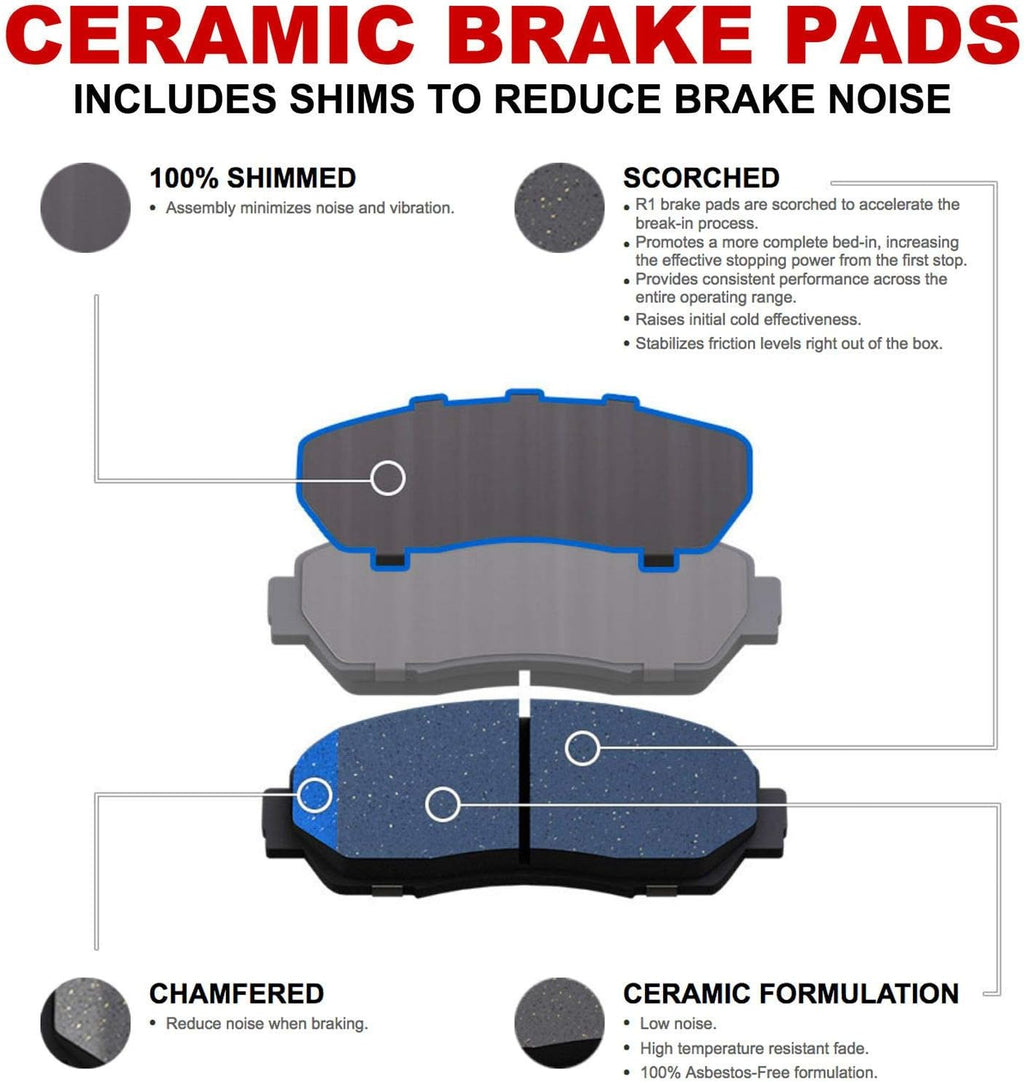 R1 Concepts Front and Rear Brake Kit Fits 2006-2011 Honda Civic| Ceramic Pads, Blank Rotors| Hardware| 10.3' Front & 10.2' Rear