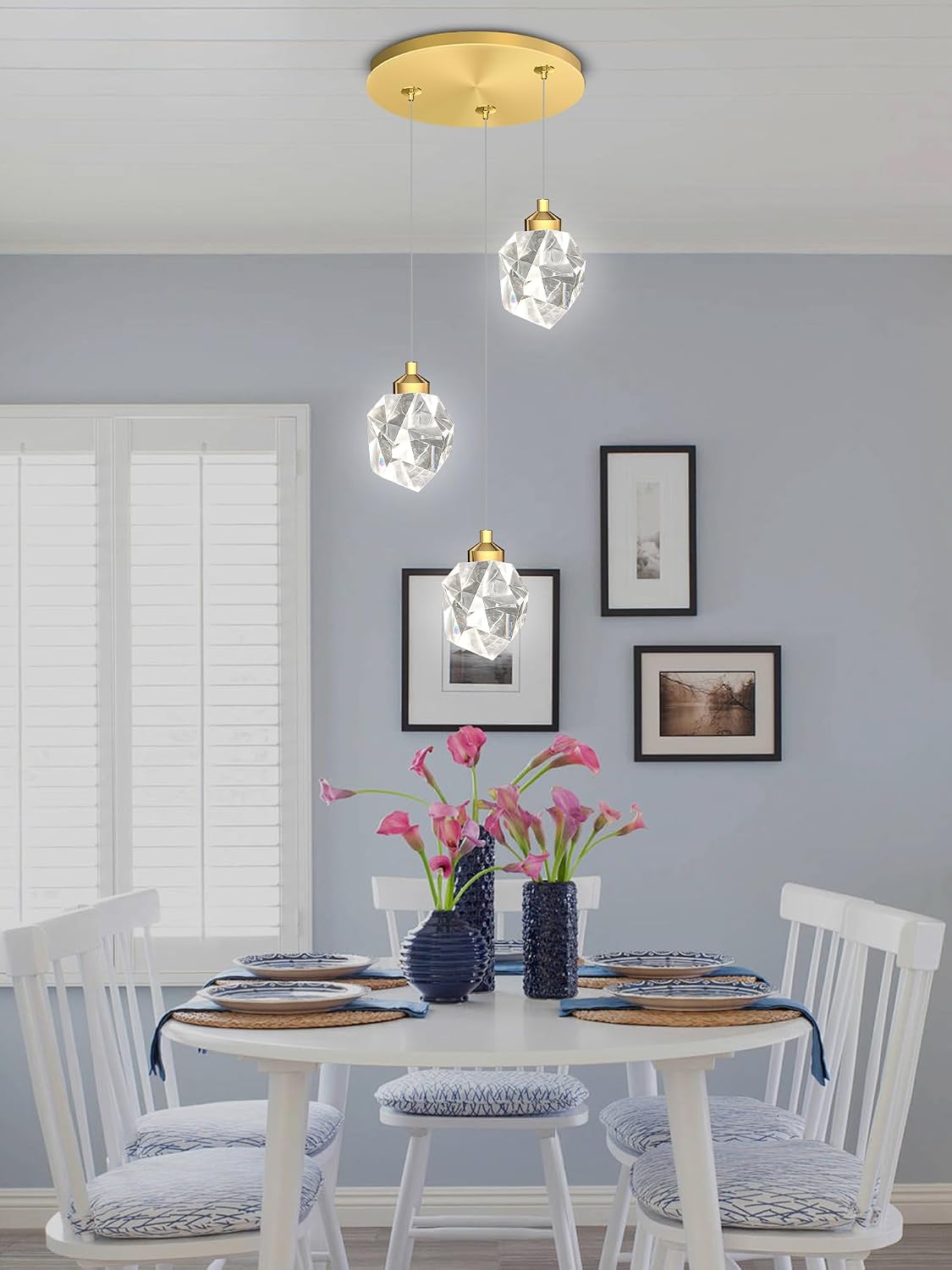 Gold Pendant Light Dimmable LED 3-Light Modern Pendant Light Kitchen Island Dining Room Bar