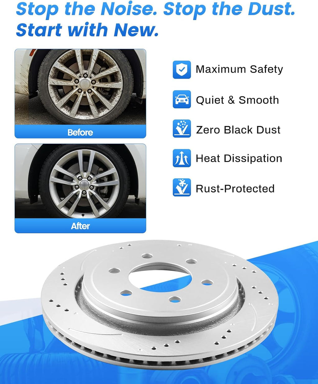 Anpulsero Automotive Replacement Brake Kits Rear Brake Pads and Rotors Kit Compatible with 2007-2013 Chevrolet Silverado 1500, Brakes and Rotors Geomet 55133 D1194-8312 Brake Kit 344.7mm（13.6in）