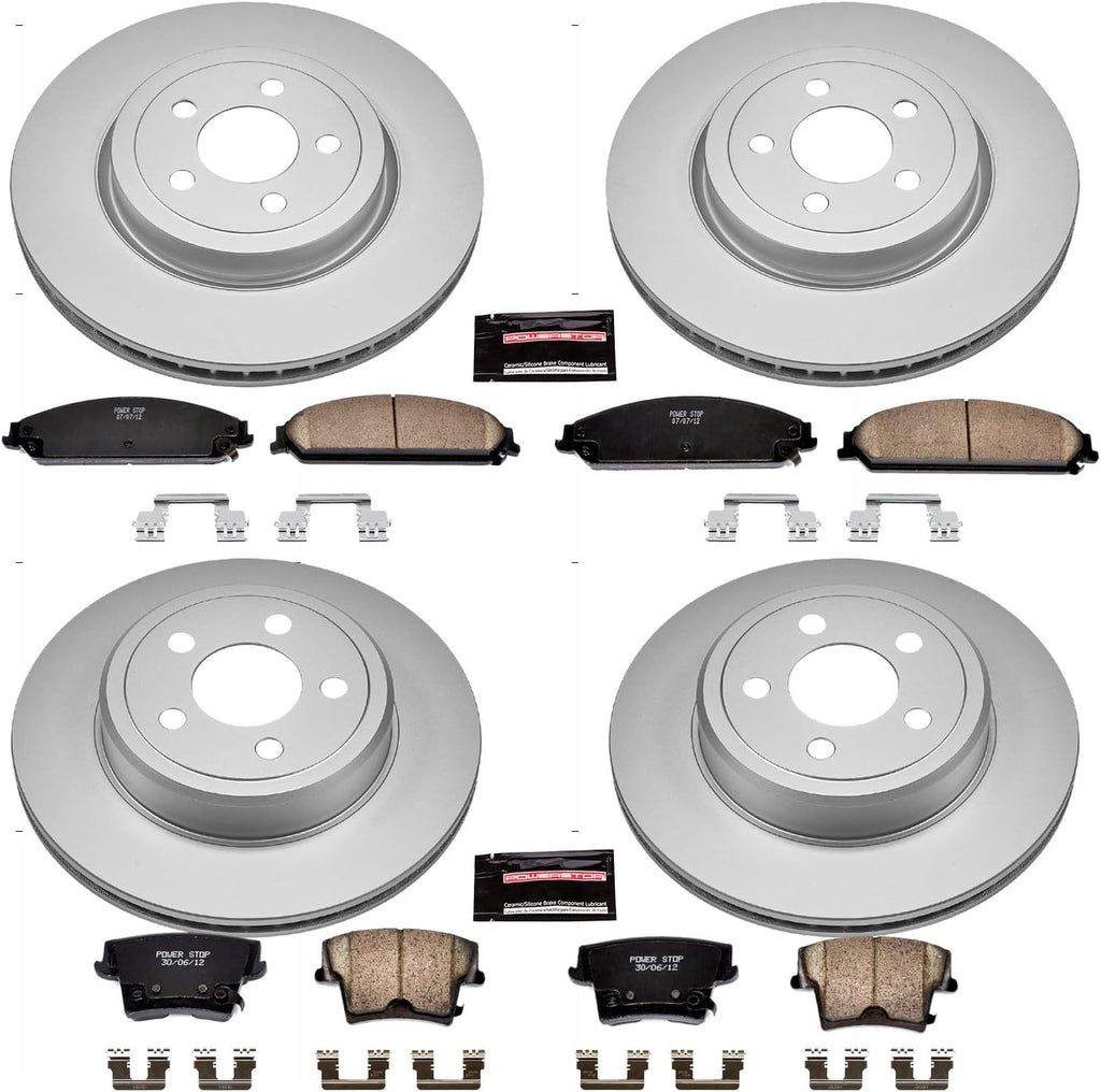 PowerStop Front and Rear Brake Kit for Chrysler 300 2005-23 |Dodge Challenger 2009-23 |Charger 2006-23 |Magnum 2005-08 - Fully-Coated Disc Rotors with Z17 Ceramic Brake Pads Replacement, CRK2853