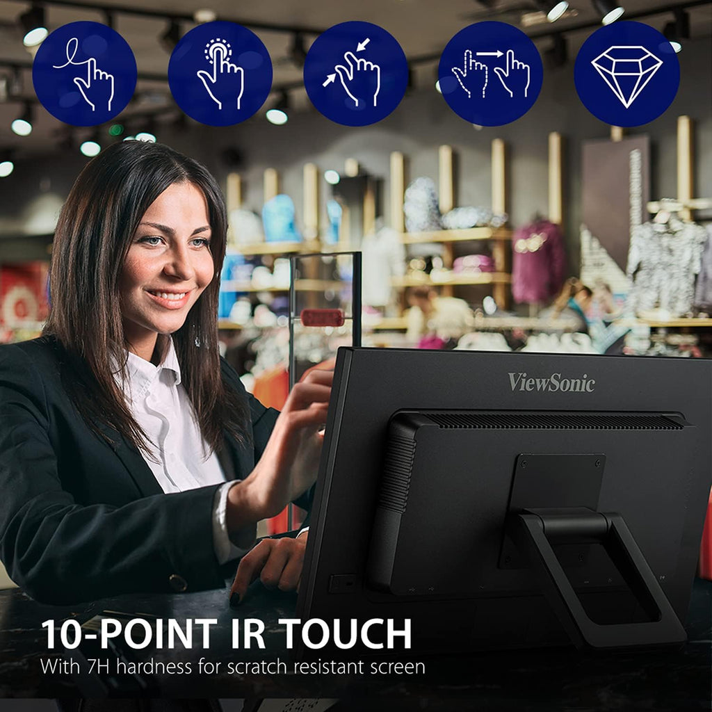 ViewSonic TD2223 22 Inch 1080p Touch Screen Monitor, 10-Point Multi IR Touch for Retail POS and Kiosks, Durable 7H Scratch-Resistant Glass, Eye Care Technology, HDMI, VGA, DVI, and USB Hub Inputs