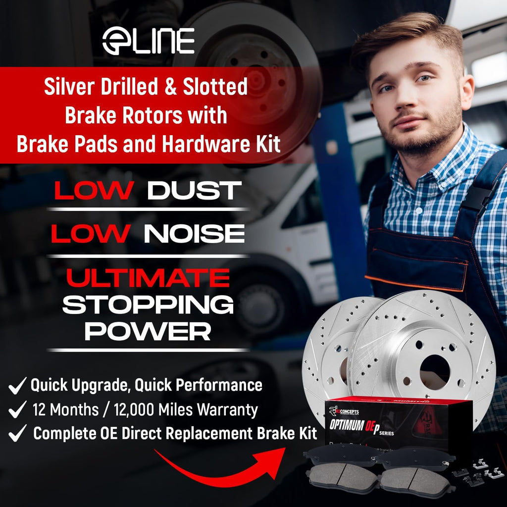 R1 Concepts Front Brake Kit Fits 2011-2019 Ford Fiesta| Optimum Oep Pads, Drilled Slotted Rotors| Hardware| 10.2' Front