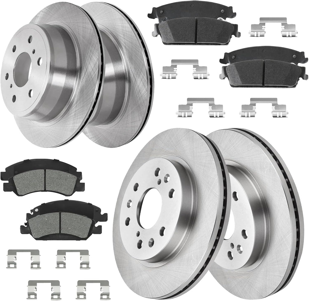 Brake Kit for Cadillac Escalade ESV EXT, Chevy Silverado Avalanche Suburban GMC Yukon XL Sierra 1500 Brakes and Rotors Kit Front and Rear, Pads Replacement 12.99' Front 13.58' Rear Rotor