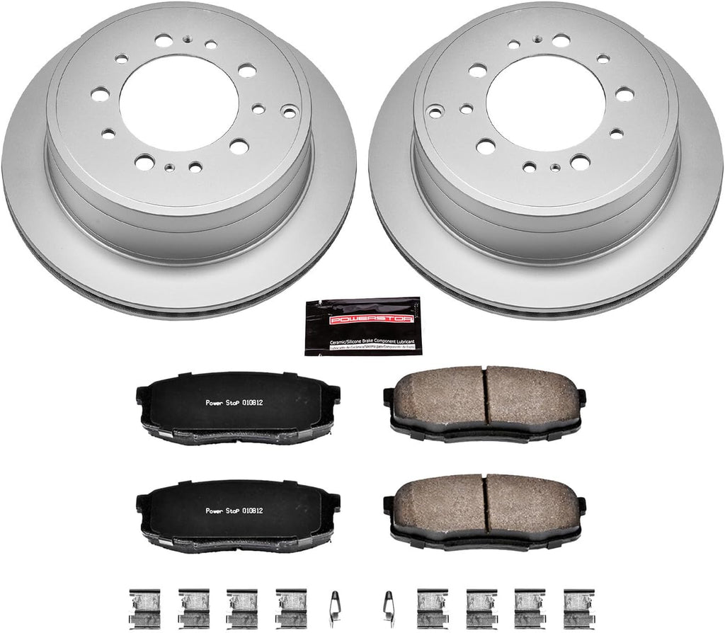 PowerStop Rear Brake Kit for Lexus LX570 2008-11 |LX570 2013-21 |Toyota Land Cruiser 2008-11 |Land Cruiser 2013-21 - Fully-Coated Disc Rotors with Z17 Ceramic Brake Pads Replacement, CRK3073