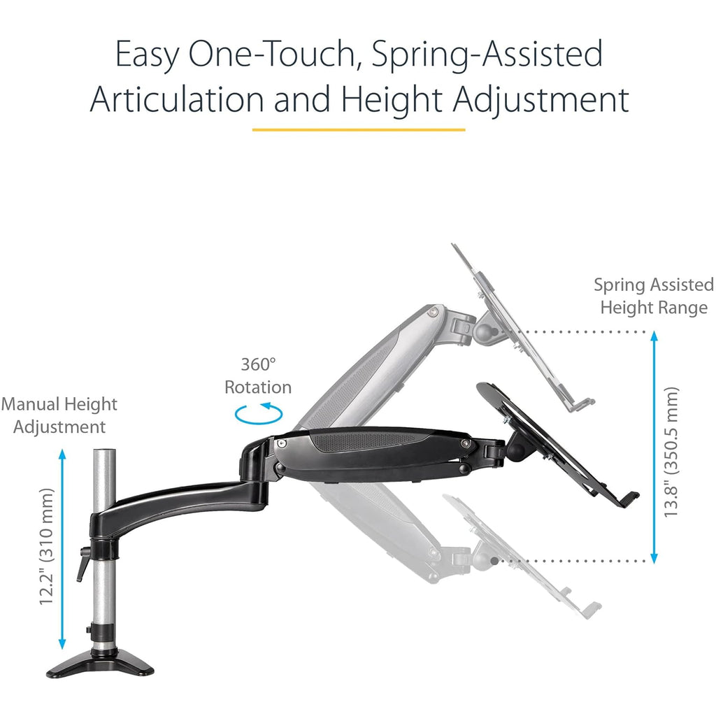 StarTech.com Desk Mount Laptop Arm, Articulating Arm for Laptop or Single Monitor up to 34' (17.6lb/8kg), VESA Tray Bracket, Ergonomic Adjustable Stand, Desk & Grommet Clamp