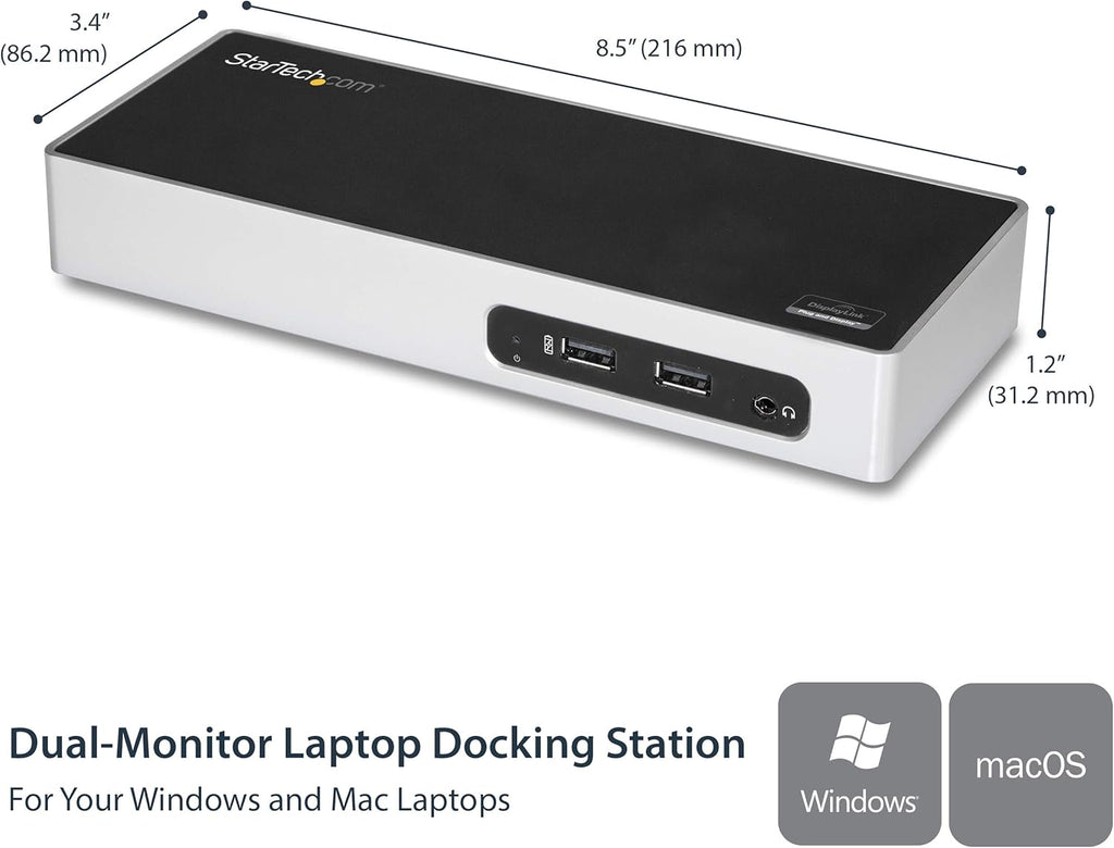 StarTech.com USB 3.0 Docking Station - Dual Monitor Laptop Docking Station with HDMI & DVI/VGA Video - 6-port USB 3.1 Gen 1 5Gbps Hub, GbE, Audio - Universal Type-A Dock - Windows & Mac (DK30ADD)